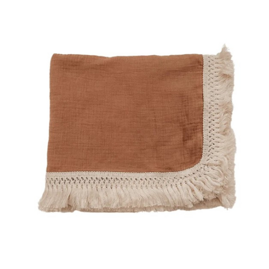 Fringe Swaddle Blanket  |  Caramel